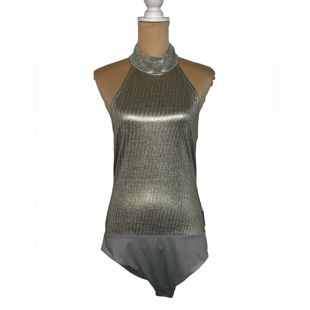 House of Harlow 1960 Metallic Silver Halter Bodysuit - Picture 3 of 16